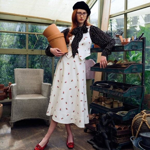 For Love And Lemons Talia Rosebud Embroidered A-Line Midi Skirt - Picture 3 of 11